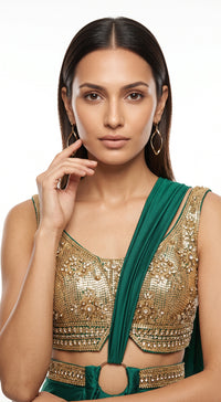 EMERALD GREEN EMBROIDERED DRAPED SAREE - BRV-4939-GREEN - image 2
