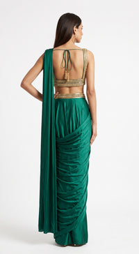 EMERALD GREEN EMBROIDERED DRAPED SAREE - BRV-4939-GREEN - image 4