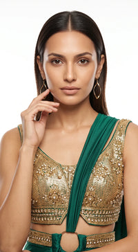EMERALD GREEN EMBROIDERED DRAPED SAREE - BRV-4939-GREEN - image 2