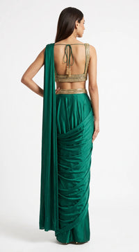 EMERALD GREEN EMBROIDERED DRAPED SAREE - BRV-4939-GREEN - image 4