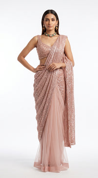 BLUSH PINK SEQUINS EMBROIDERED DRAPED SAREE - BRV-4989-PINK - image 1