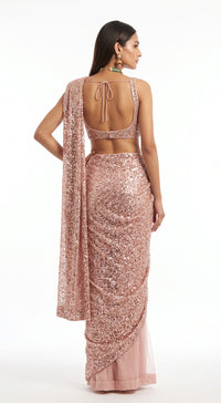 BLUSH PINK SEQUINS EMBROIDERED DRAPED SAREE - BRV-4989-PINK - image 4