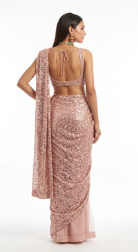 BLUSH PINK SEQUINS EMBROIDERED DRAPED SAREE - BRV-4989-PINK - image 4