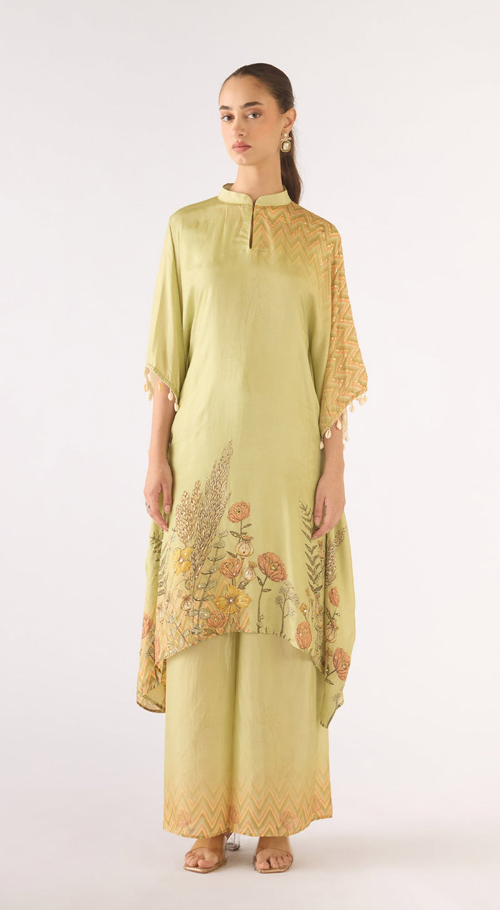 Pista Muslin Embroidered Kaftan Set