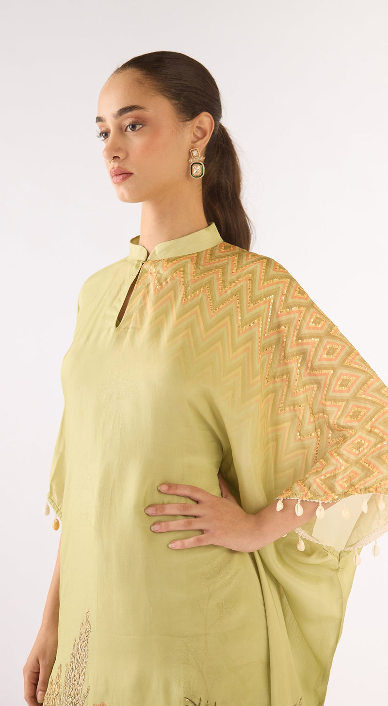 Pista Muslin Embroidered Kaftan Set