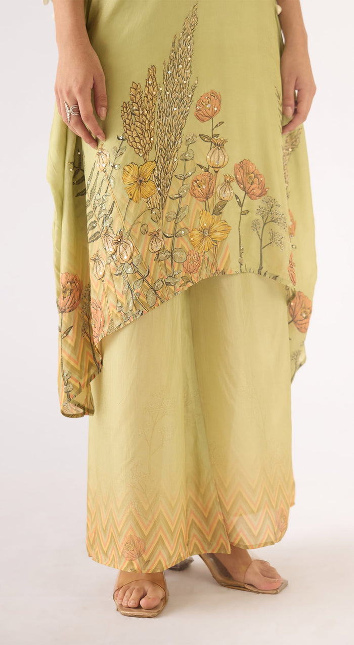 Pista Muslin Embroidered Kaftan Set