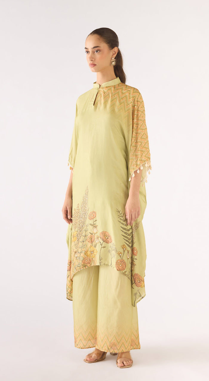 Pista Muslin Embroidered Kaftan Set