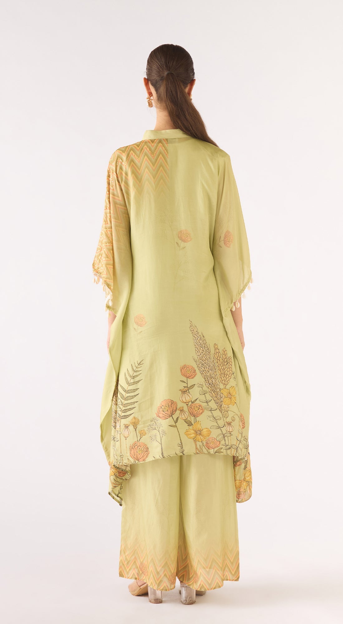 Pista Muslin Embroidered Kaftan Set