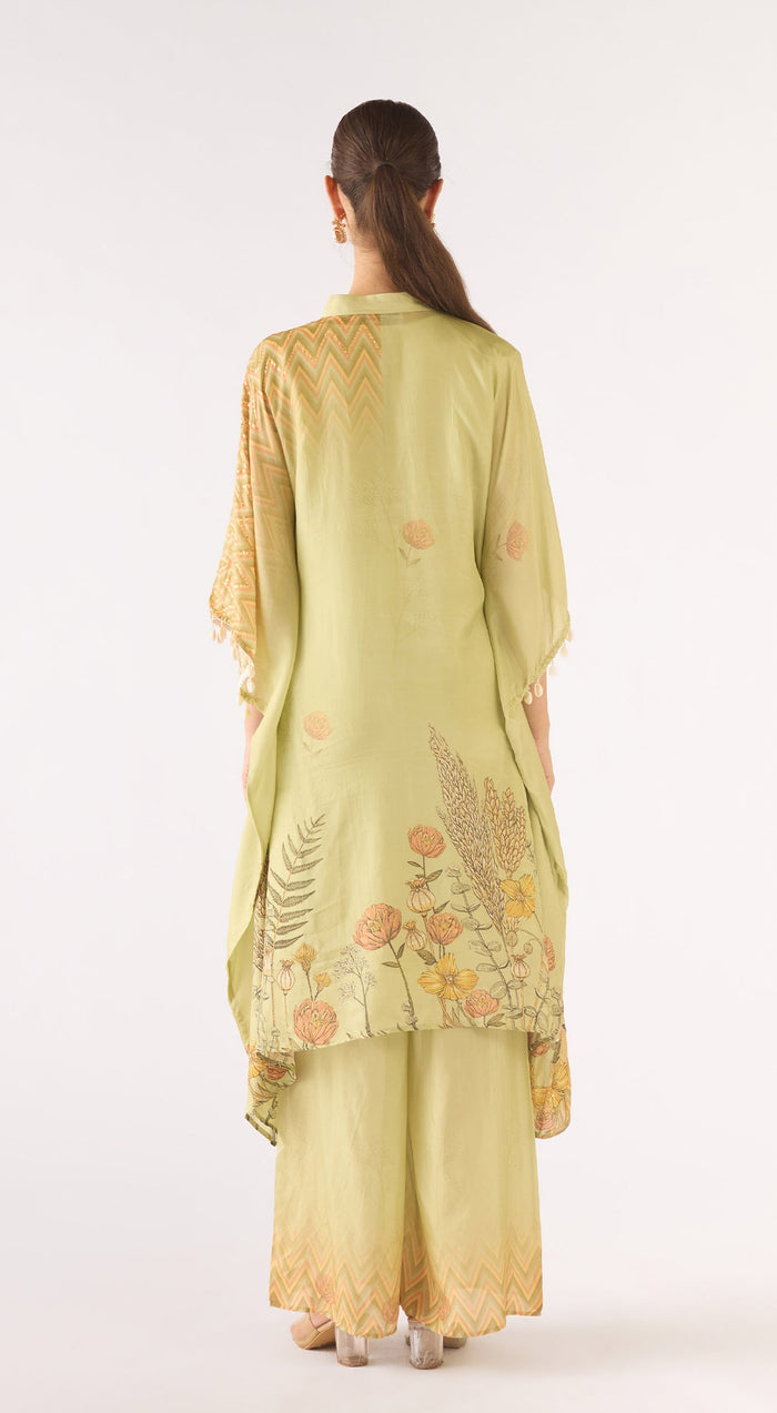 Pista Muslin Embroidered Kaftan Set