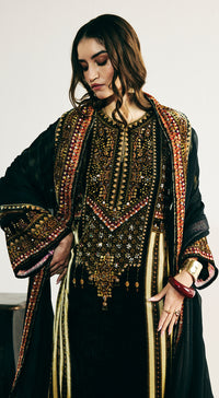 Black Velvet Embroidered Kurta Set