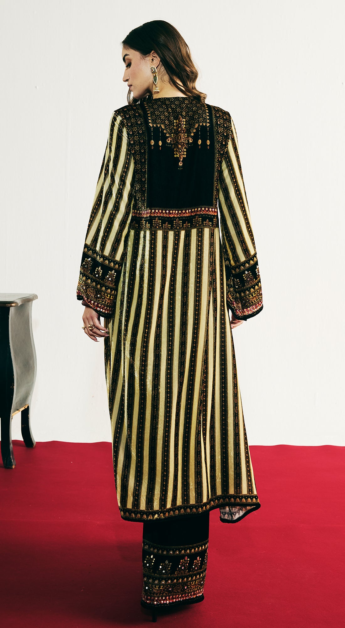 Black Velvet Embroidered Kurta Set