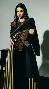 Black Velvet Embroidered Kurta Set