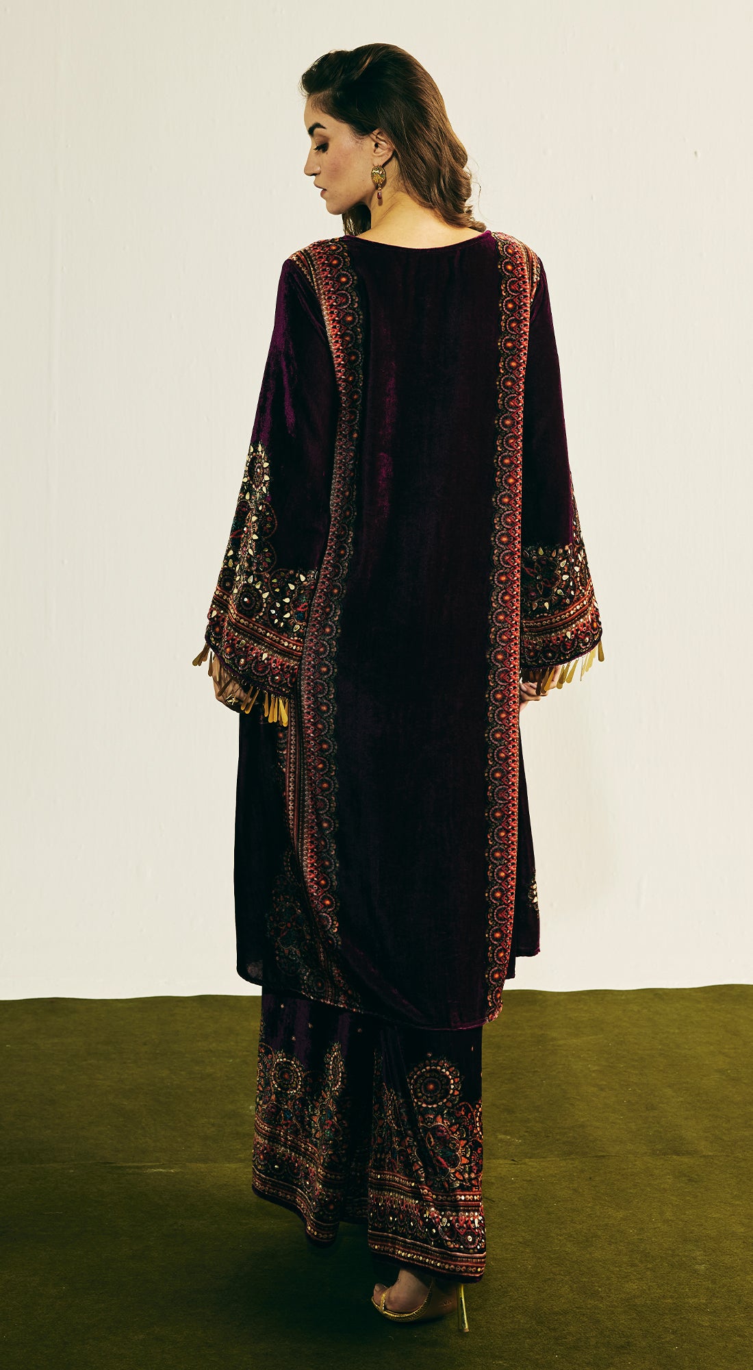 Purple Velvet Embroidered Kurta Set