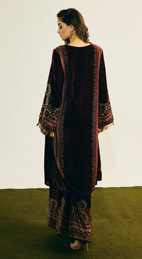 Purple Velvet Embroidered Kurta Set