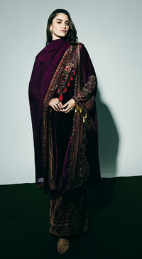 Purple Velvet Embroidered Kurta Set