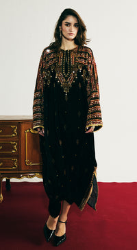 Black Velvet Embroidered Straight Kurta