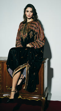 Black Velvet Embroidered Straight Kurta