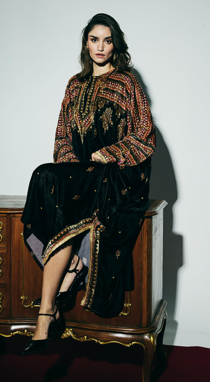 Black Velvet Embroidered Straight Kurta