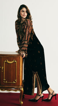 Black Velvet Embroidered Straight Kurta