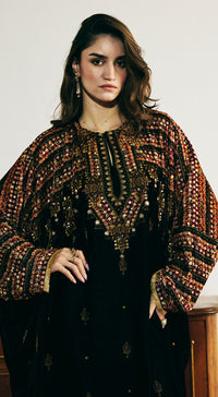 Black Velvet Embroidered Straight Kurta