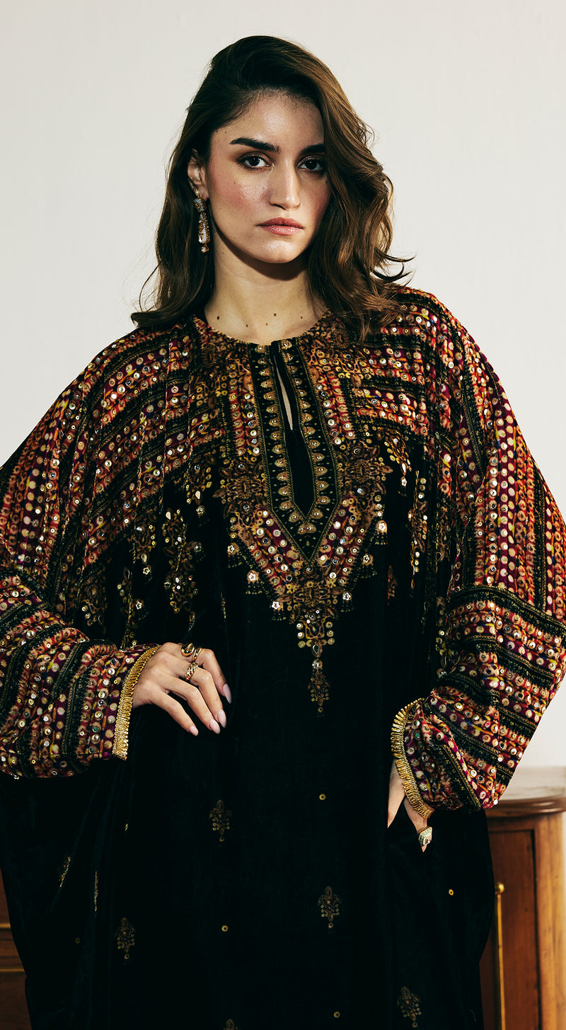 Black Velvet Embroidered Straight Kurta