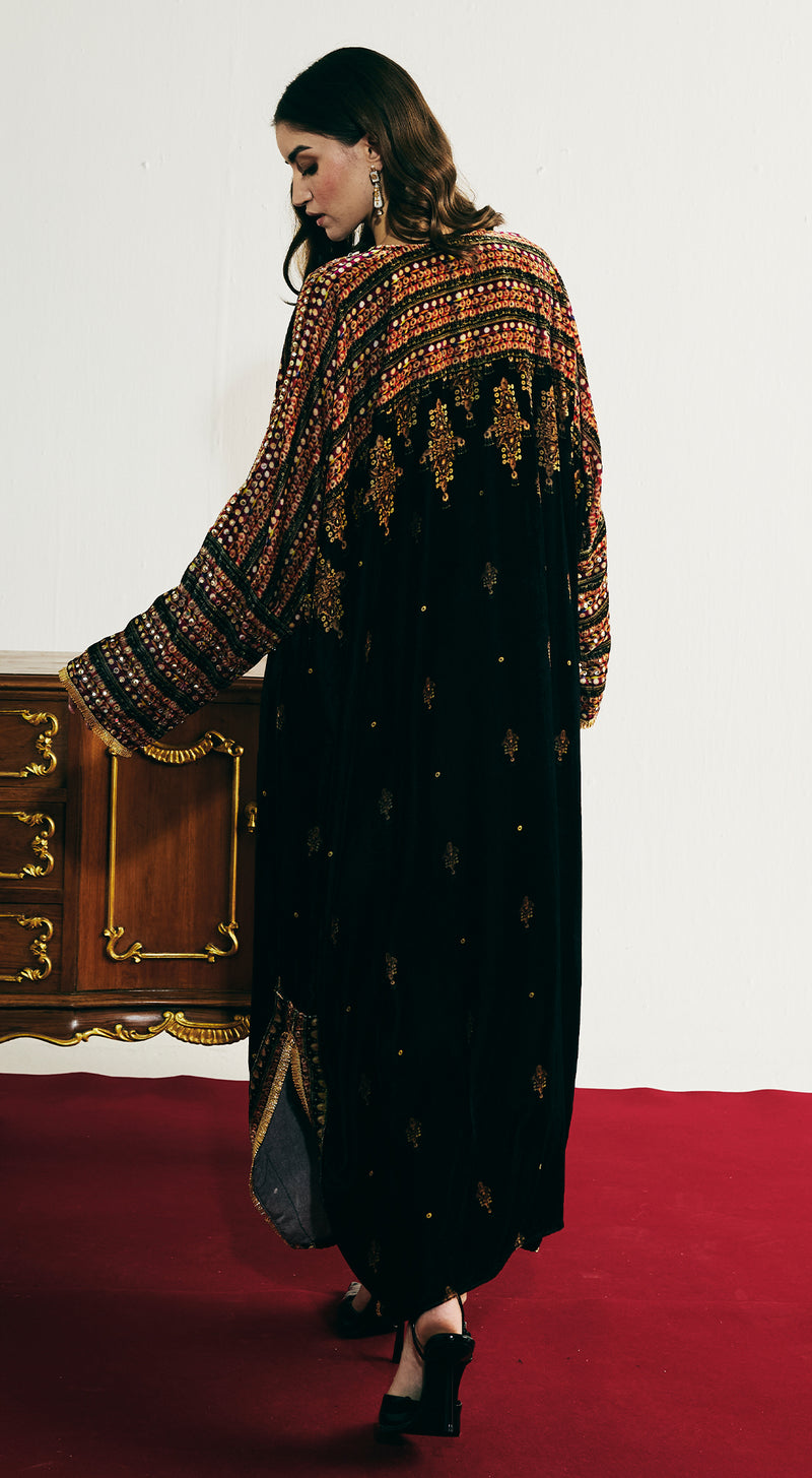 Black Velvet Embroidered Straight Kurta