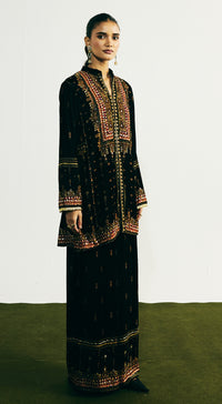 Black Velvet Embroidered Kurta Set