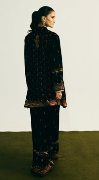 Black Velvet Embroidered Kurta Set
