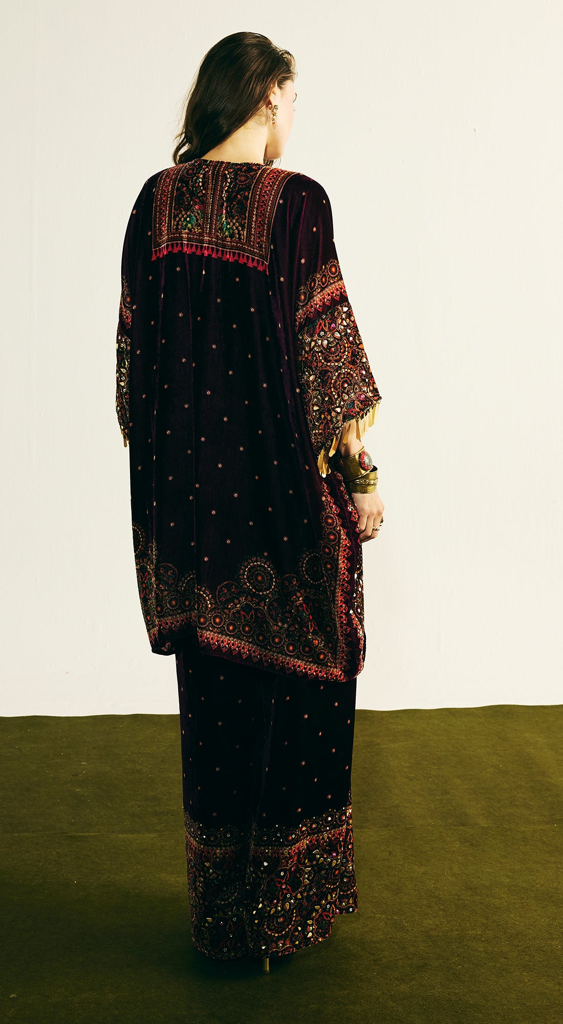 Purple Velvet Embroidered Kurta Set