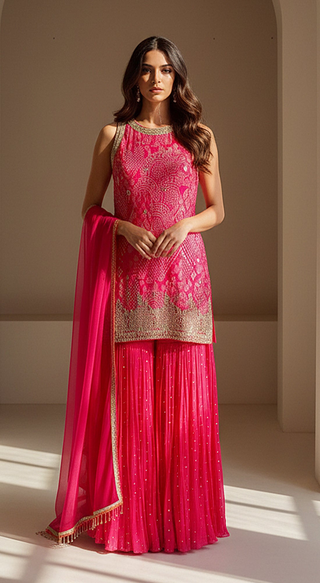 Rose Radiance Embroidered Sharara Set