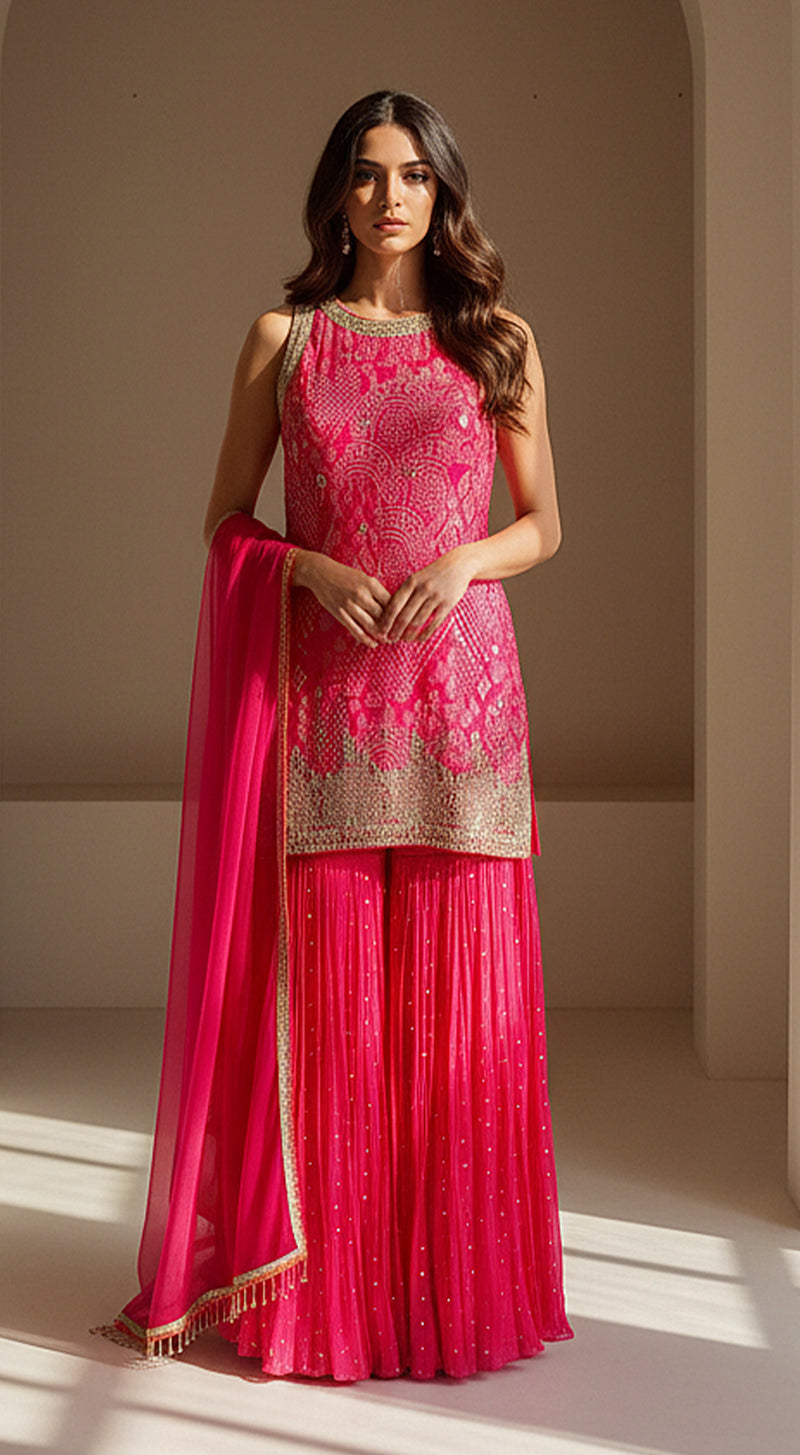 Rose Radiance Embroidered Sharara Set