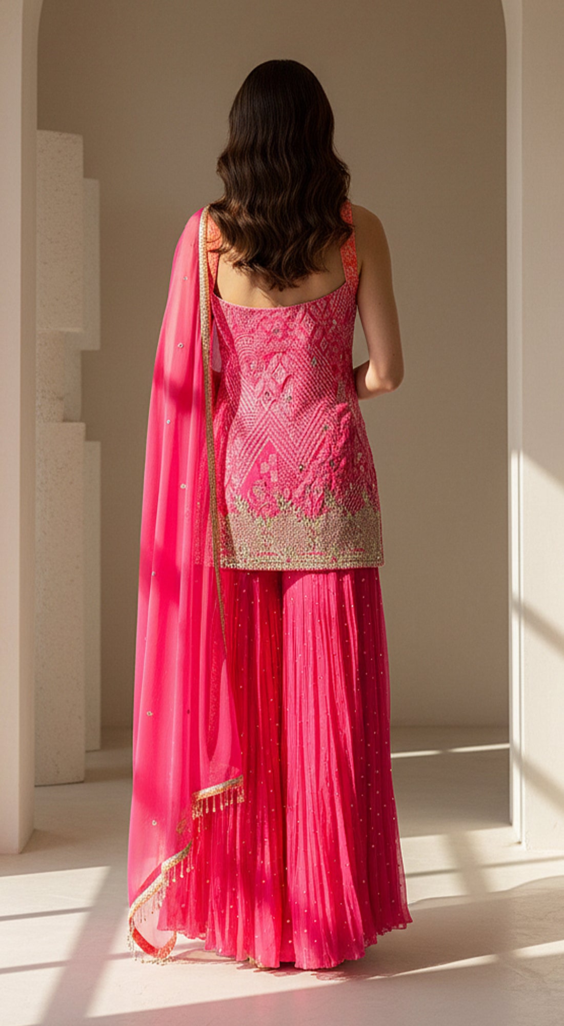 Rose Radiance Embroidered Sharara Set