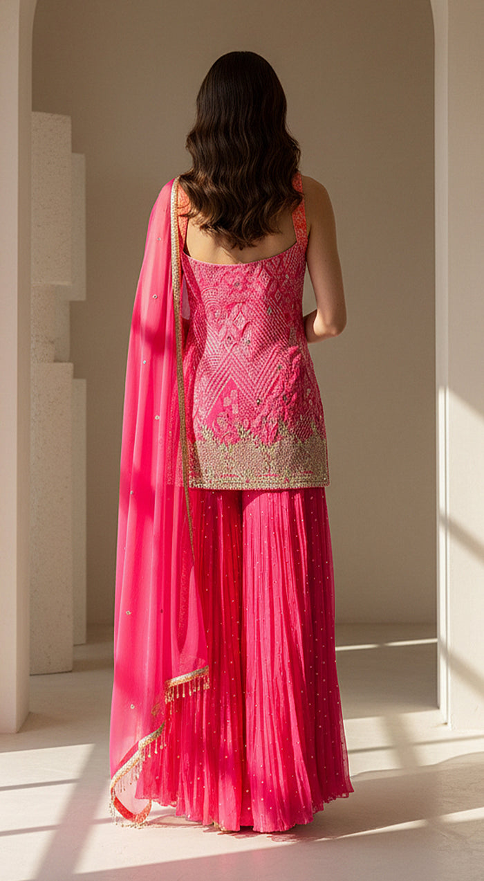 Rose Radiance Embroidered Sharara Set