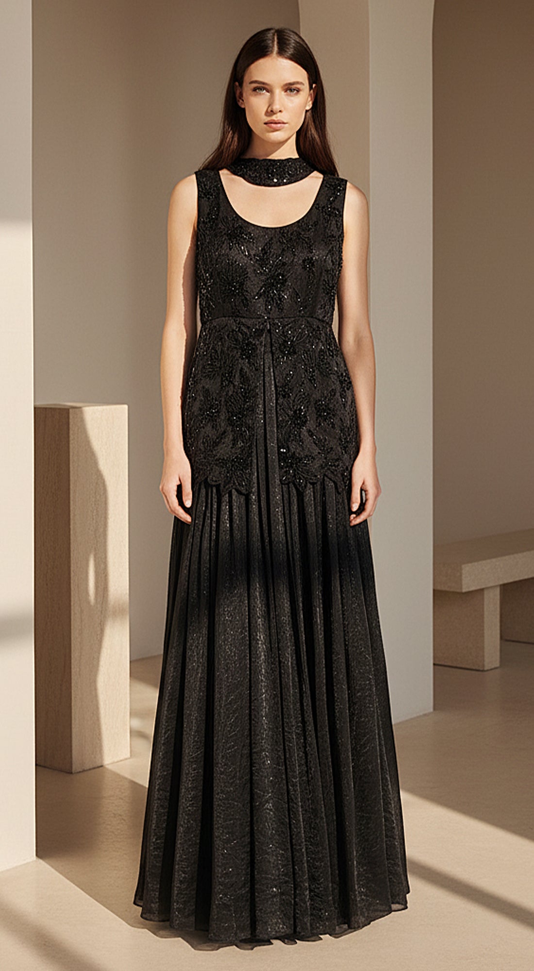 Black Satin Embroidered Skirt Set