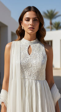 Ivory Crushed Tissue Peplum Sharara Set