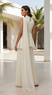 Ivory Crushed Tissue Peplum Sharara Set