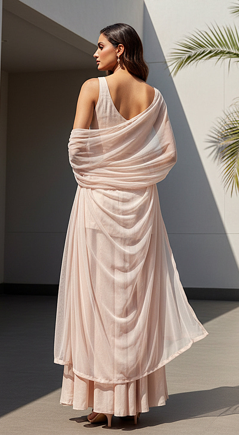 Ivory One-Shoulder Sharara Set