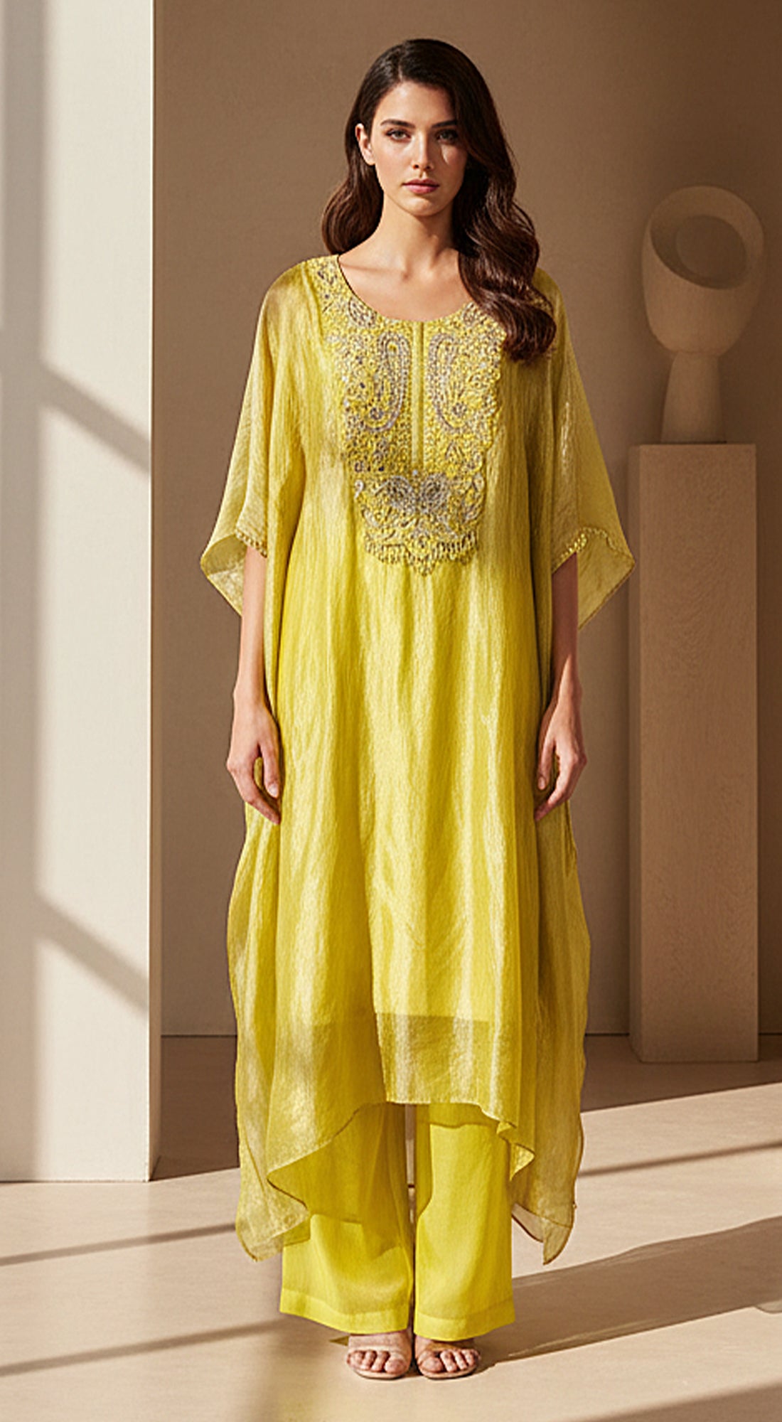 Lime Stillness Embellished Kaftan Set