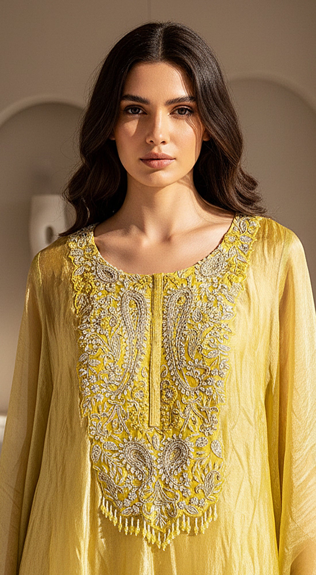 Lime Stillness Embellished Kaftan Set