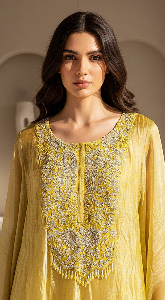 Lime Stillness Embellished Kaftan Set