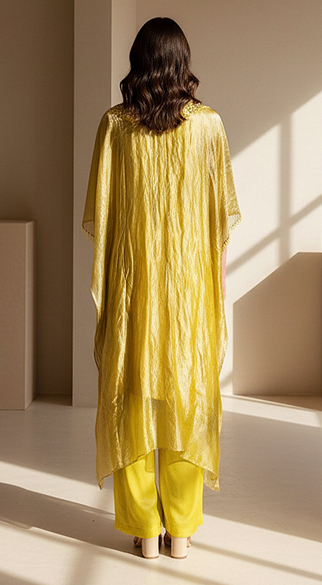 Lime Stillness Embellished Kaftan Set