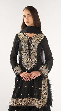 Black Cotton Embroidered Sharara Set