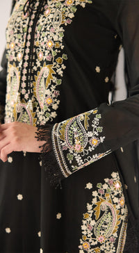 Black Cotton Embroidered Sharara Set