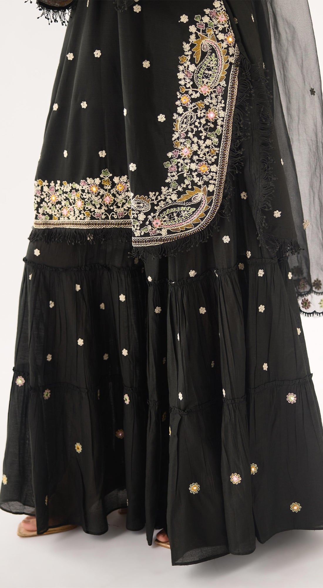 Black Cotton Embroidered Sharara Set