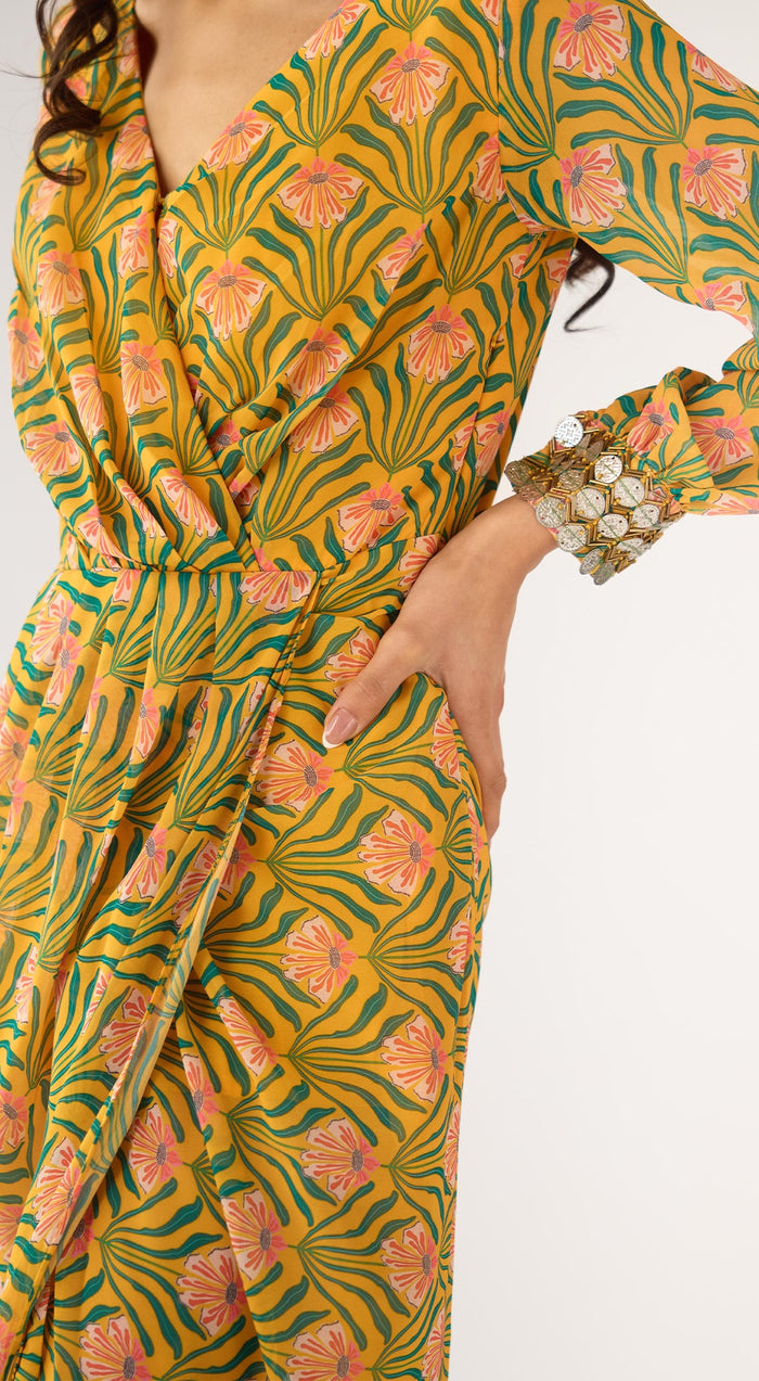 Yellow Georgette Embellished Dress