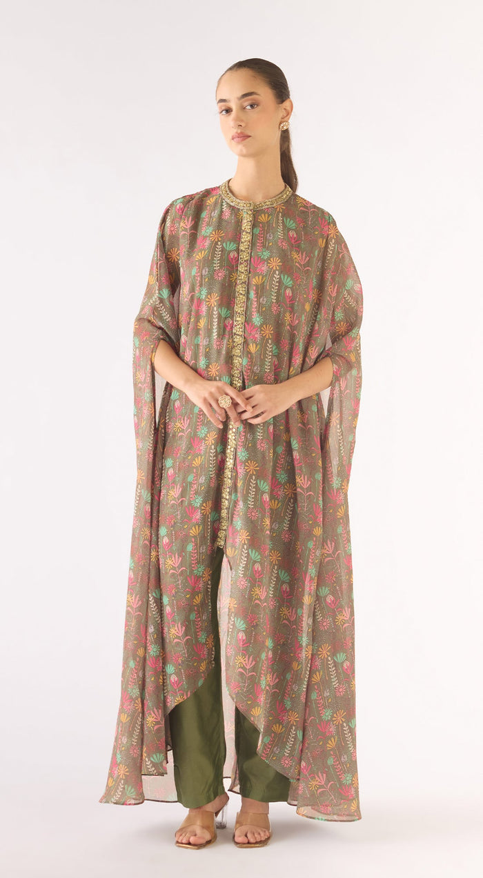 Olive Organza Kurta Set