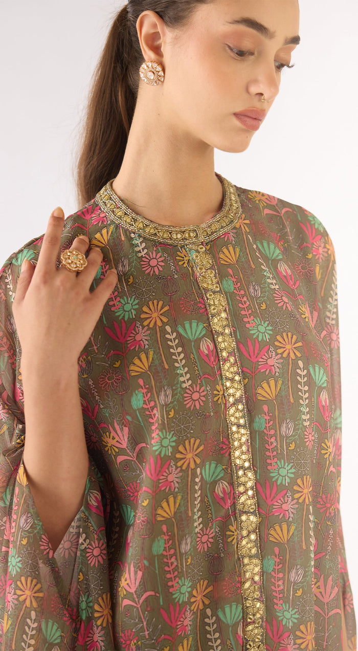 Olive Organza Kurta Set