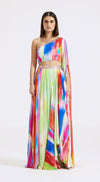 Multicolored One-Shoulder Top & Skirt Set