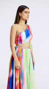 Multicolored One-Shoulder Top & Skirt Set