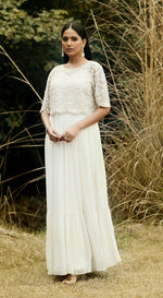 Ivory Embroidered Dress & Cape Set